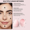 Diagrama que muestra múltiples formas de usar un set de brochas de maquillaje, ilustrando la aplicación en posición frontal, 
