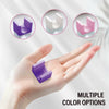 A hand holds a purple 5D cat eye magnet tool for nail art, showing multiple color options.