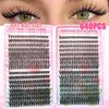 A display of various lash extension kits including 30D, 40D, and 50D individual cluster lashes for DIY use.