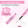 A white lash glue-seal product bottle and applicator for a 2 in 1 lash glue-seal kit.