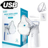 A white portable mesh nebulizer device shown next to its components and packaging.