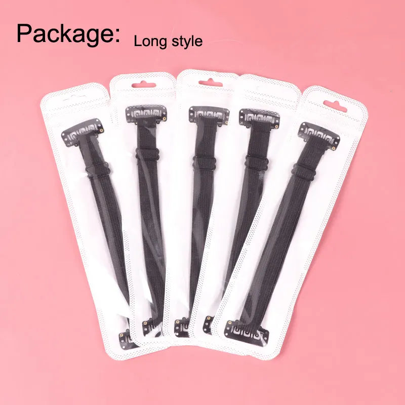 Five clear plastic packages of long style facial lifting bands with adjustable black straps