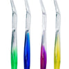 Un juego de mangos antideslizantes para cepillos de dientes en verde, azul, morado y amarillo.