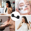 Close-up of a woman applying a white facial mask and another image showing disposable sponge nostril dust filters.