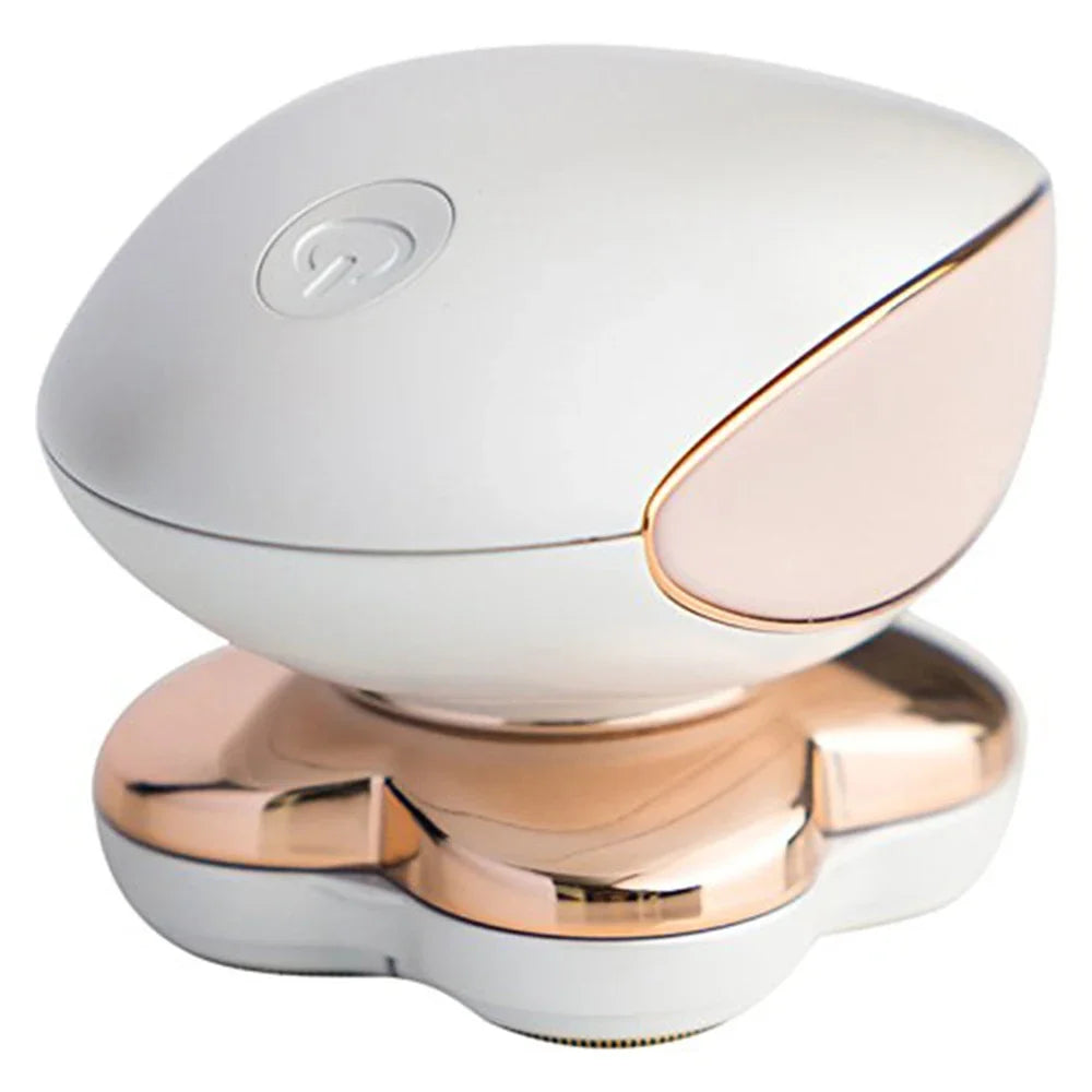 Depilador eléctrico multi-cabeza blanco y oro rosa.