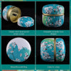 Pinceau de maquillage portable et boîte à poudre à motif floral bleu sarcelle et blanc, facile à transporter
