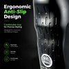 Close-up of a black electric hair trimmer featuring an ergonomic anti-slip design and textured grip.