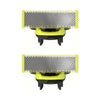 A set of universal replacement razor blades with black and yellow plastic holders.
