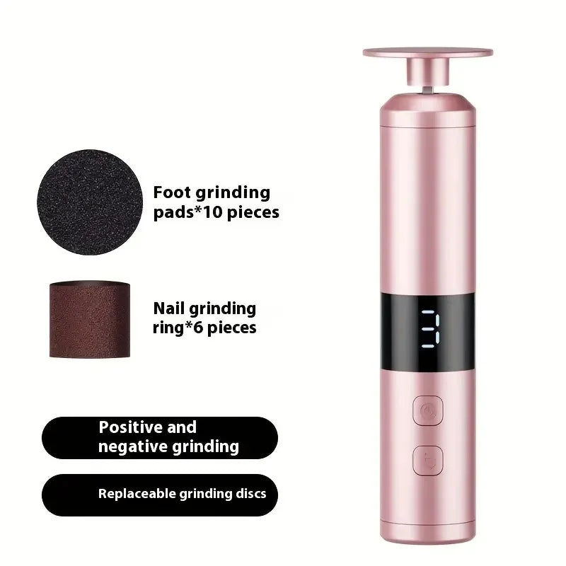 Herramienta multifunción rosa para cuidado de manos y pies con cabeza de molienda, almohadillas para pulir pies y anillo para
