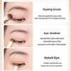 Three makeup brushes demonstrating dyeing, eyeshadow application, and detail eye work on an eyelid.