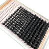 Présentation de clusters de cils pointus DIY pour extensions de salon, montrant divers styles et longueurs.