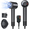 A professional high-speed ionic hair dryer shown with its main unit, nozzle, and cord.