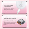A white heated eyelash curler with a charging cable and a circuit board component shown in safety features.