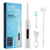 A white electric toothbrush set including the handle, brush head, and charging cable.