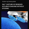 Close-up of a double ring floating blade on an electric shaver head with blue bristles.