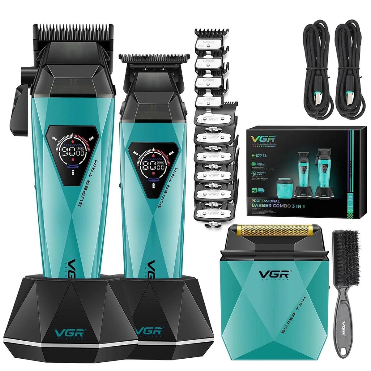 Set professioneller elektrischer Haarschneider und Trimmer VGR Super Trim in Teal und Schwarz