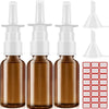 Set of reusable amber glass nasal spray bottles with white droppers and red caps