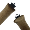 A close-up view of a brown suede heatless hair curler curling rod.