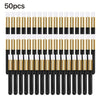 A set of 50 eyelash extension cleaning brushes with black handles and gold nylon bristles.