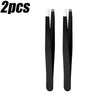 A pair of black precision stainless steel eyebrow tweezers for shaping.