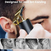 A professional USB rechargeable hair clipper designed for hair art carving is shown being used on a man's face.