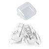 A clear silicone earplug set with multiple plugs and a storage case.