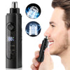 A portable electric nose and ear hair trimmer shown with a main unit and a handheld attachment.