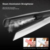 A steam hair straightener is shown in a white and black color, demonstrating its function to remove hair heat quickly.