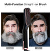 Before and after images of a multi-function straight hair brush used for beard styling.