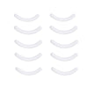 A set of stainless steel eyelash curler clips arranged in a row.