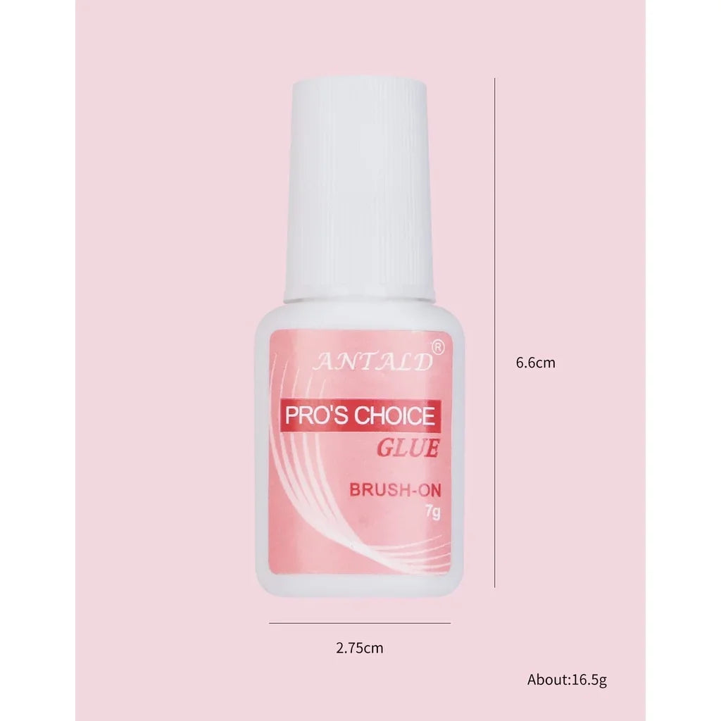 A tube of Antald Pro's Choice Glue brush-on nail glue in a pink container.