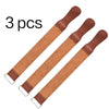 Three brown leather sharpening strips or strops for a straight razor.