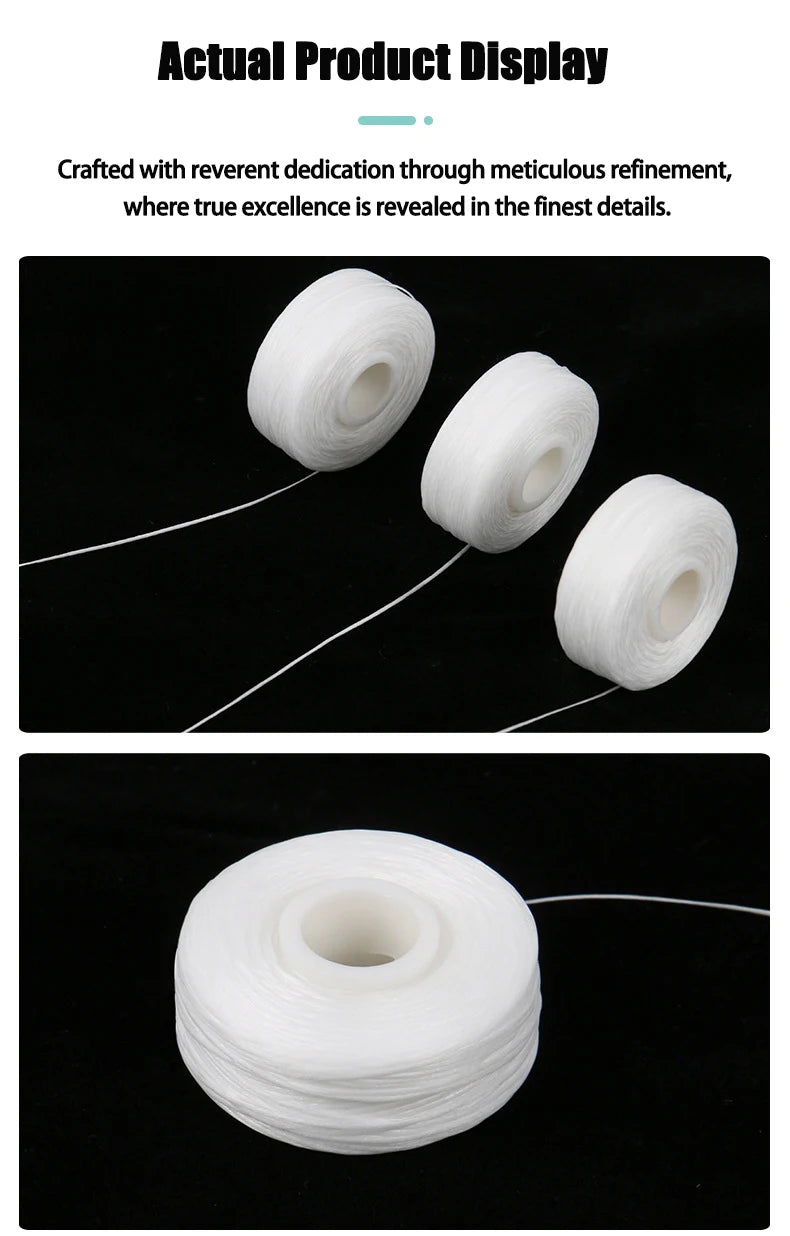 Three white spools of dental floss are displayed against a black background.