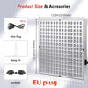 A silver red light therapy panel with accessories including a wire plug, hang kit, and an eud plug.