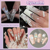 A collection of mixed nail art featuring rhinestones, pearls, and charms on fingernails.