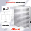 A silver red light therapy panel with various accessories including a wire plug, hang kit, and an eye shade.