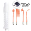 A white facial rejuvenation device set including a main unit and four silicone facial tools for high frequency treatment