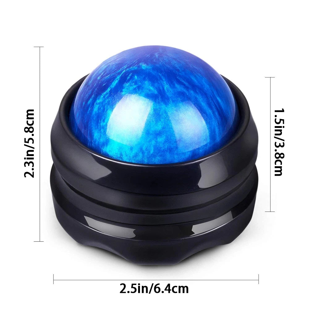 A set of smooth, dark massage balls with a vibrant blue marbled surface shown against a white background.