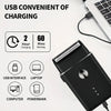 Schwarzer wiederaufladbarer Elektriküter mit USB-Ladekomfort für verschiedene Geräte.