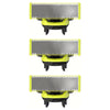 A set of three universal replacement razor blades with black and yellow accents.