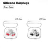 Two sets of silicone earplugs shown with and without their storage cases.