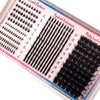 Présentation de clusters de cils pointus DIY pour extensions de cils de salon, avec différentes longueurs et styles.