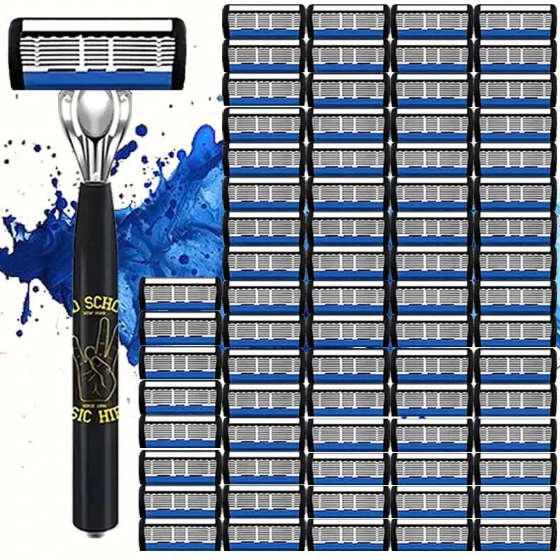 A collection of multiple premium stainless steel shavers arranged in rows.