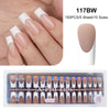 A set of 150 pieces of X-Pro Tips false fingernails in various nude and pink shades displayed on a clear plastic tray.