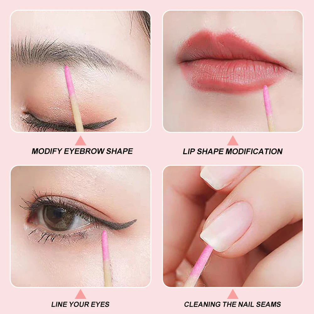 Gros plan sur des cotons-tiges à double pointe pour modifier les sourcils, les lèvres, le contour des yeux et nettoyer les jo