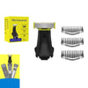 Karton und Ersatzklingen-Set für Norelco-Trimmer, zeigt die Haupt- und mehrere Ersatzklingen.