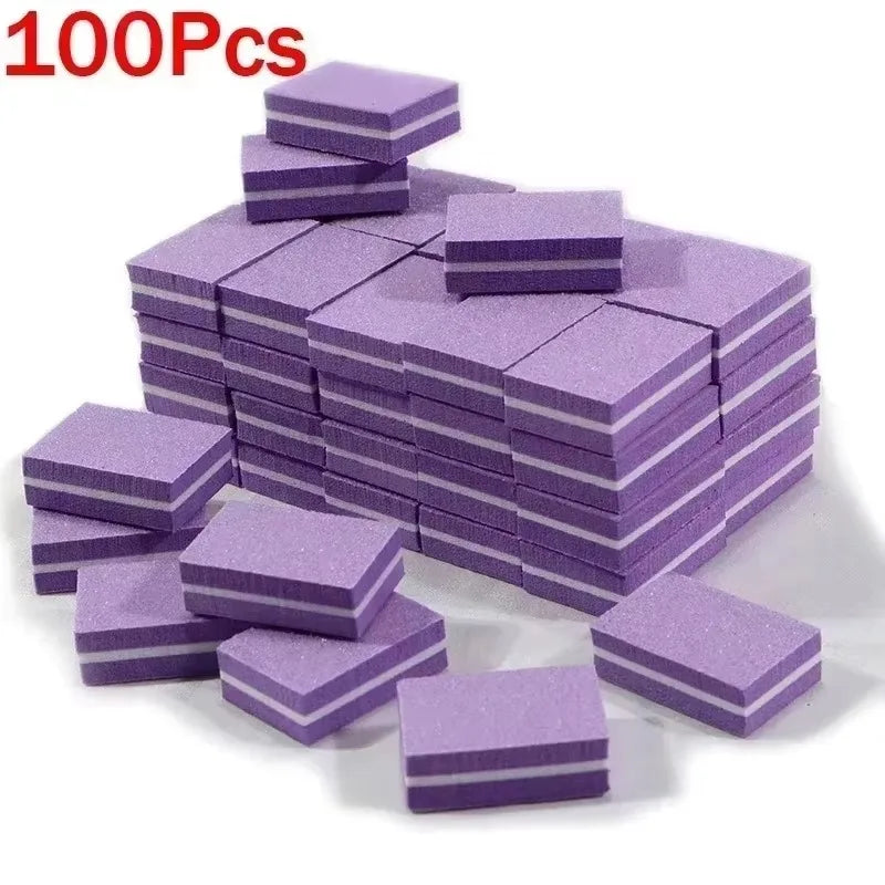 A stack of 100 purple multi-sided nail and cuticle buffing files.