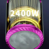 A close-up view of a pink professional high-speed hair dryer with a mesh nozzle and power specifications.