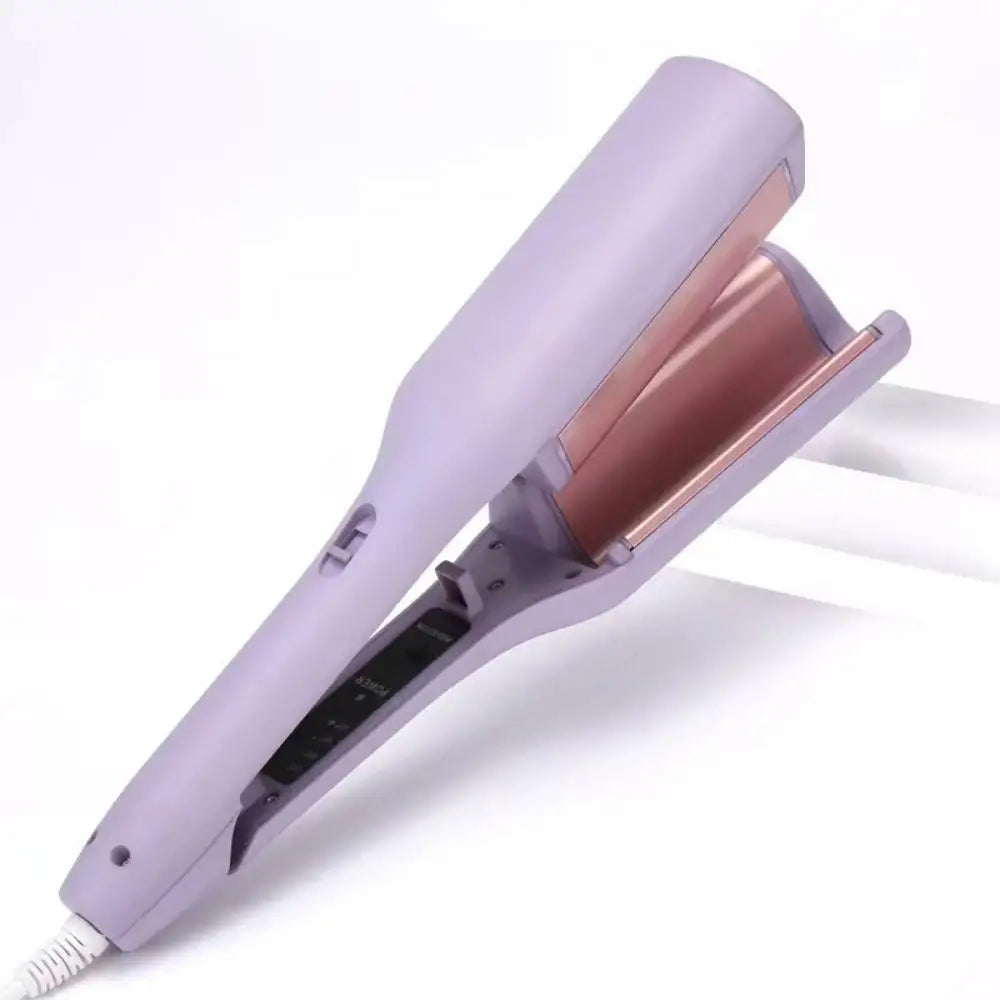 A purple professional electric curling iron with a rose gold barrel is shown in a side view.