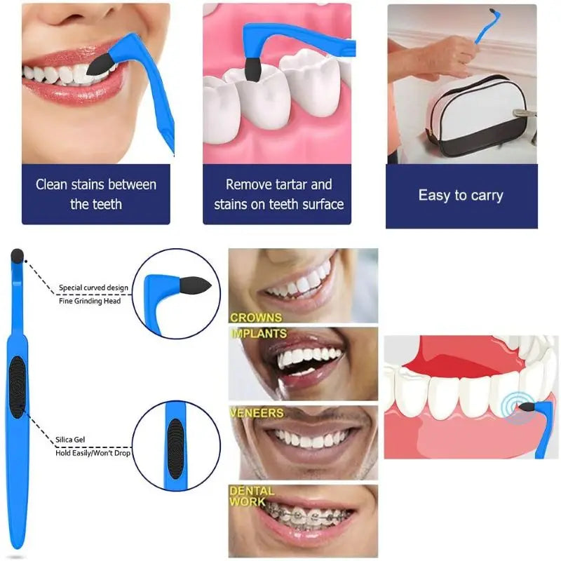 Manual tooth stain remover featuring an interdental brush for cleaning teeth and removing tartar